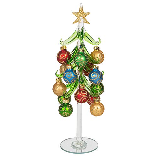 Red Carpet Studios Miniature Glass Christmas Tree with 16 Matte Glitter Ornaments, 10-Inches, Gold