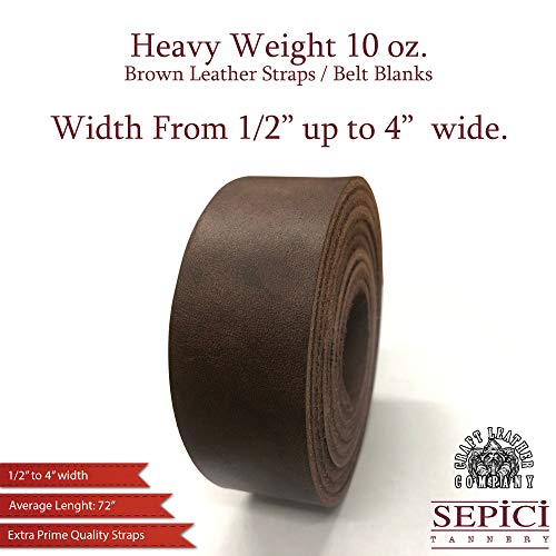 Sepici Leather Strap Brown 1/2" Inch To 4" Wide, 60-70 Inches Long (Heavy Weight) (4") #TOP3