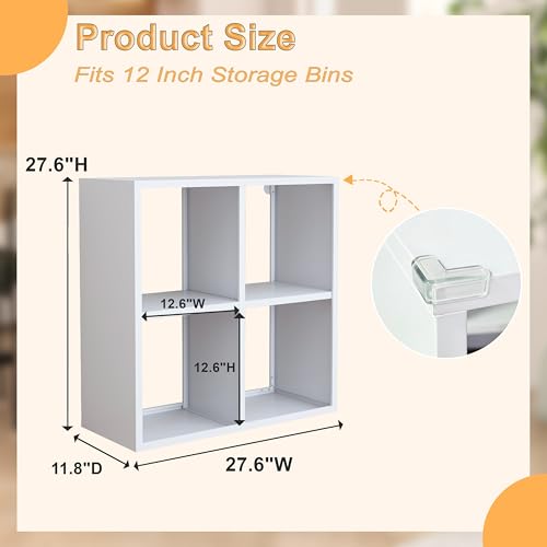 Image of VASAAOSD 4 Cube Storage Organizer - Metal Bookshelf, White Cube Shelf, Deep Cube Shelving with Corner Protector, Stackable Design Bookcase for Living Room, Bedroom, Office, Entryway