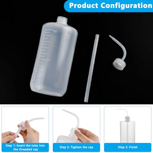 Lainballow 6 Pcs 1000 ml/34 oz Plastic Wash Bottles, Squeeze Tattoo Wash Bottles, Safety Lab Squeeze Bottle,Squirt Bottle with Narrow Mouth for Chemistry Industry Lab Gardening Tattoo Washing Watering