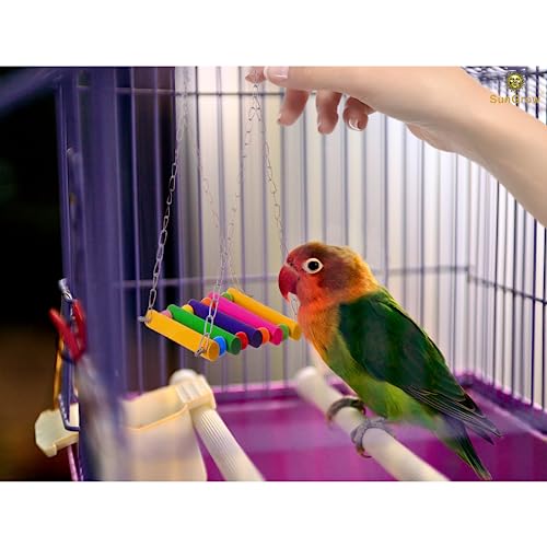 Sungrow Parrot Cage Hammock Swing, Colorful Wooden Swing With Metal Chain And Clasp, 1 Pack #TOP3