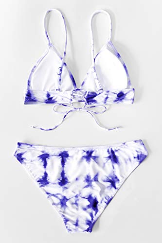 Cupshe Women's Cosy Bay Lace Up At Back Bikini Set (Medium (Usa 8 10), Blue White) #TOP4