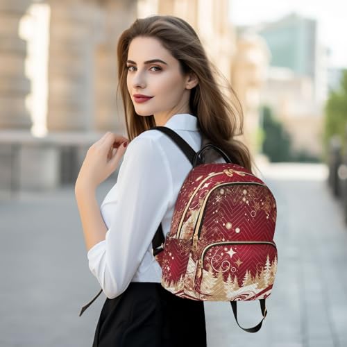 Image of ALAZA Star Snowflake Merry Christmas Pine Tree Women Backpack Purse Ladies Fashion Shoulder Bag Daypack Travel Bag 7.5L