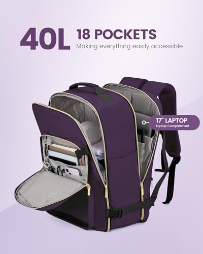 Image of LOVEVOOK 40L Travel Backpack Flight Approved Carry on Backpack,3 Packing Cubes,Waterproof Personal Item Travel Bag,TSA Carry on Luggage Suitcase Travel Essentials,Gifts for Women & Men,fits 17 inch Laptop