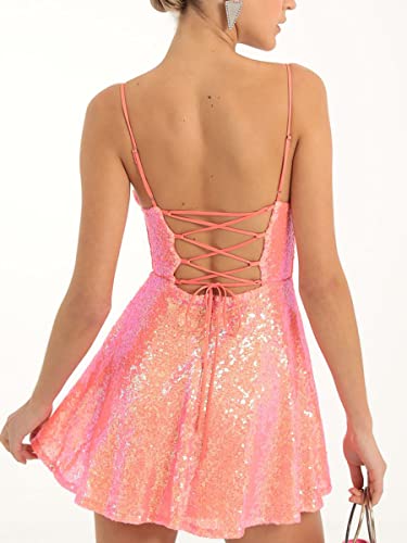 Image of FEORJGP Womens Sparkly Sequin Mini Dress Shiny Spaghetti Strap Short Dress Glitter Disco Slip Dresses Cocktail Party Clubwear