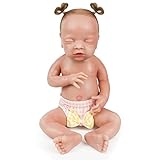 Vollence 18' Sleeping Silicone Baby Doll with Rooted Hair, Eye Closed Realistic Reborn Newborn, Lifelike Girl
