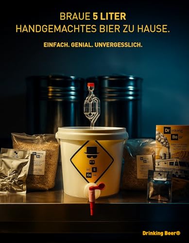 Drinking Beer® | Bierbrauset zum Selberbrauen – Komplettes Bier Brauen Set für Zuhause – 5L Braufass – Traditioneller Brauprozess mit Malz & Hopfen – Biergeschenk für Männer & Väter