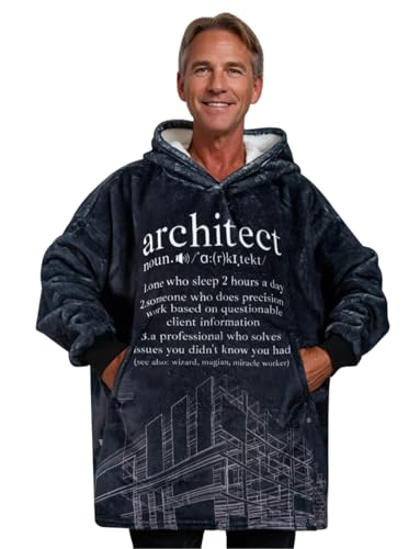 Architect Gifts, Wearable Flannel Architect Blanket Hoodie, Super Soft Warm Cozy with Giant Pocket, Funny Gifts on Birthday and Christmas - One Size Fits Most