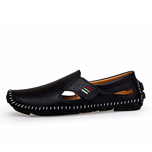 Men's Leather Square Toe Soft Sole Loafers with Hook&Loop,Breathable Comfortable Slip On Flat Moccasin Boat Shoes,Casual Fashion Walking Driving Shoes3