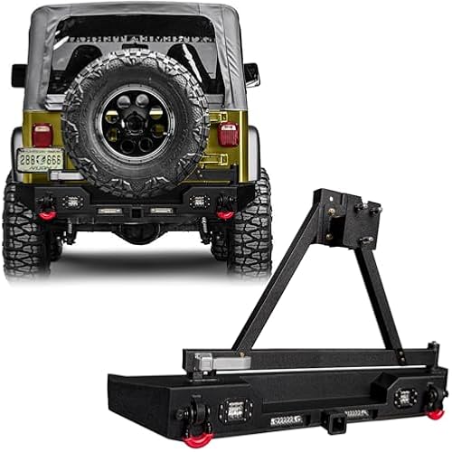 For 1997-2006 Wrangler TJ New Black Texture Steel Rear Bumper With Spare Tire Carrier&Lights&D-Rings