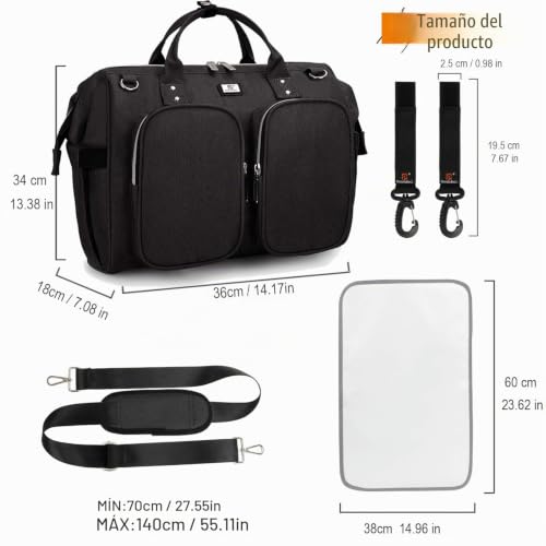 Miniatura 6 de Pomelo Best Bolso Cambiador Bebé De Pañales, Gran Capacidad De Bolso, Impermeable, Con 2 Ganchos Carrito De Bebé Y Cambiador Portatil De Pañales