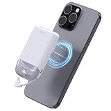 iWALK モバイルバッテリー MagSafe対応 10000mAh PD40W急速充電 USB-C（タイプC）ケーブル内蔵 小型 マグネット式 ワイヤレス充電器 デジタル残量表示 PSE認証済み iPhone 12以降のMagSafe対応機種・iPhone 15以降USB-C有線充電対応 Android対応 旅行 出張 ホワイト