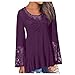 Produktbild ESAILQ Damen T-Shirt Extended Shoulder Tee, Baumwollshirt mit Turn-up Ärmeln(XXXXXL,Lila)
