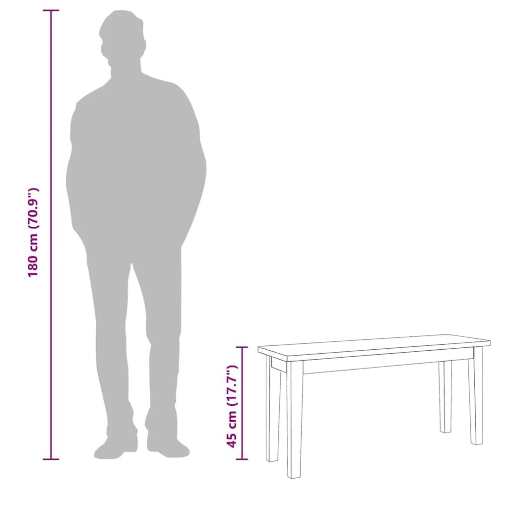 Banc d'intérieur en bois d'hévéa massif blanc de 90 cm de vidaXL, avec pieds en bois, stable et résistant, polyvalent pour les repas ou comme siège d'appoint, facile à nettoyer
