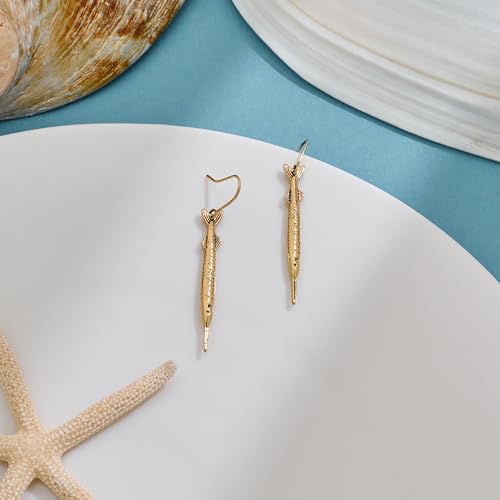 MIJENITI Gold Fish Drop Earrings for Women Trendy,Fun Ocean Fashion Gold Jewelry Styles for Summer Beach — view 5