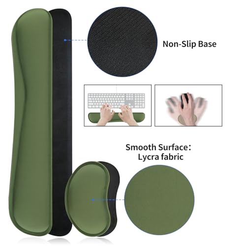 Bloss Keyboard Wrist Rest + Mouse Wrist Rest + Leather Desk Mat, Non-Slip Desk Mat Protector for Office, Home(31.5×15.7 Inches,Olive Green)