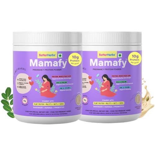 Image of Mamafy Mother's Nutritional Protein Powder Vanilla Elaichi 325g | For Pregnancy with 10g Protein per serve and 25 Vital Nutrients to Support Healthy Birth Weight and Brain Development | No Refined Sugar ( Pack of 2 )
