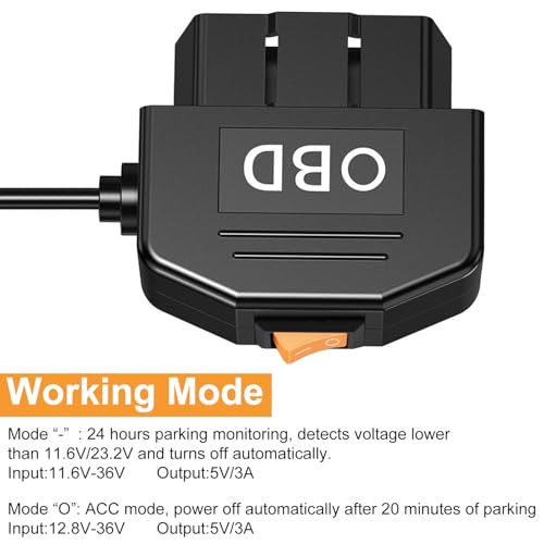 Cable de alimentación OBD para cámara de salpicadero USB C de 12V a 5V 3
