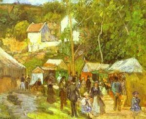 Peinture à l'huile impressionniste Pissarro tableau A Fair at l'Hermitage Pontoise 12x16