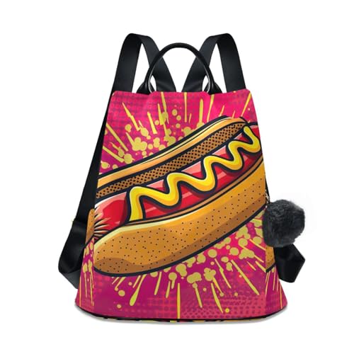 Sac à dos femme Art Hot Dog avec pompon élégant
