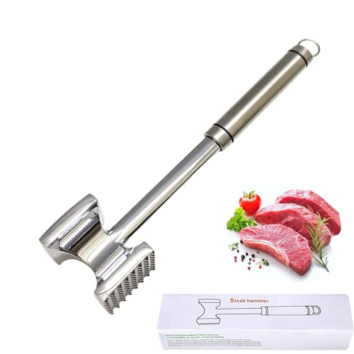 Fleymu Mazo para Carne Acero Inoxidable, Ablandador de Carne 28 cm, Martillo Carne Cocina, Agarre Cómodo, el Lavavajillas, Mazo para Carne Doble Cara para Chuletas, Chuletas, Filetes