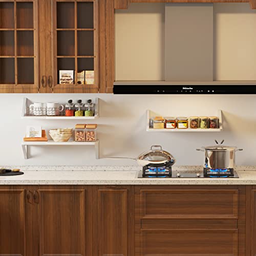 Teamix Set Of 2 White Wall Floating Shelves 23.6 Inch, Wood Wall Mounted Book Shelf Hanging Shelf Organizer With Heavy-Duty Brackets For Living Room, Bathroom, Kitchen, Bedroom #TOP3
