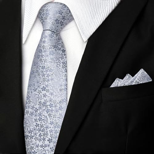 Image of DiBanGu Mens Paisley Tie Sets Silk Jacquard Woven Floral Necktie and Pocket Square Cufflinks Wedding Business Party