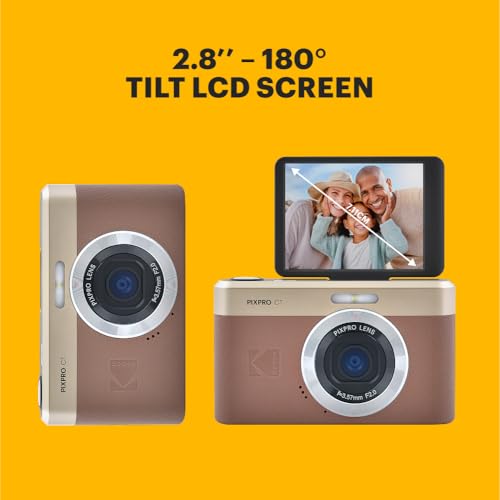 Kodak PIXPRO C1 Friendly Zoom Digital Camera - 13MP Compact Point and Shoot with 2.8” 180° Tilt LCD Flip Screen, Retro Vintage Design with 4X Zoom and 1080P Full HD Video for Travel, Vlogging, Brown - Image 5
