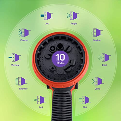 Hose Nozzle [Red] Heavy Duty Hose Sprayer With 10 Adjustable Watering Patterns - Thumb Control Design, Comfortable Ergonomic Grip, Garden Hose Nozzle For Watering Plants & Lawns. Fun Showers/Cleaning #TOP2