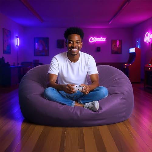 Lumaland Luxurious 4ft Large Bean Bag Chair with Microsuede Cover - Ultra Soft, Foam Filling, Washable Bean Bag Sofa for Kids, Teenagers, Adults, Pets - Sack Chair for Dorm, Kid's Room - Purple - Image 5