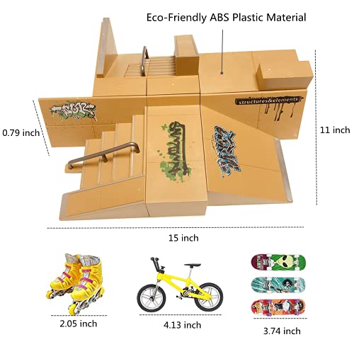 Skate Park Kit Fingerboard Ramp-1 Finger Bike-3 Finger Skateboards-1 Pair Of Skates And Skate Park Multiple Skate Park Model For Finger Skateboard Park Kit Part Training Props And Finger Toys For Kids #TOP5