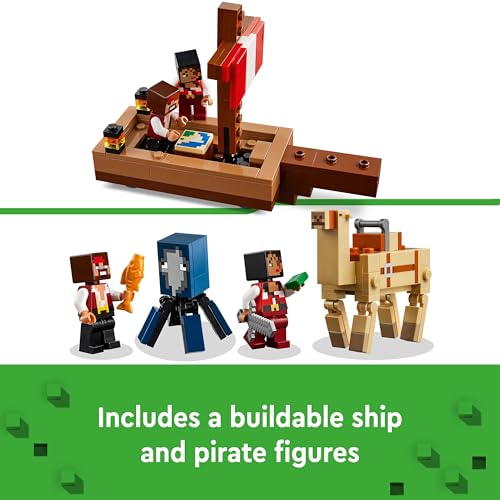 LEGO Minecraft The Pirate Ship Voyage - Boat Toy with 2 Pirates & 2 Animal Figures, plus Accessories incl. a Sword & Map - Gamer Gift for 8+ Year Old Boys and Girls 21259 - Image 2