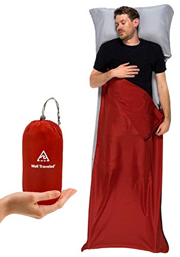 Well Traveled Sleeping Bag Liner â€“ Lightweight Adult Sleeping Sheet for Hiking, Backpacking and Camping â€“ Easily Removable and Washable, Silky Smooth Fabric, Simple to Stuff Sack (Left Side Zipper)