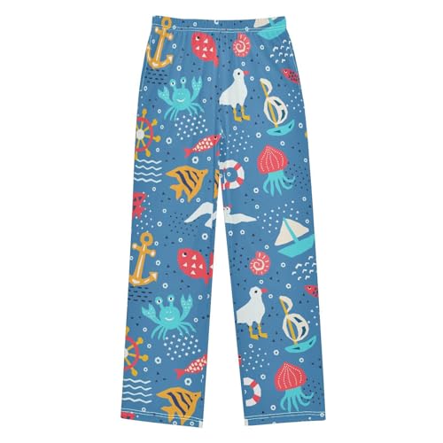 ZZXXB Sea Sailboat Crab Boys Long Pants Soft Trousers Elastic Waist Kids Lounge Bottoms with Pockets S-XL