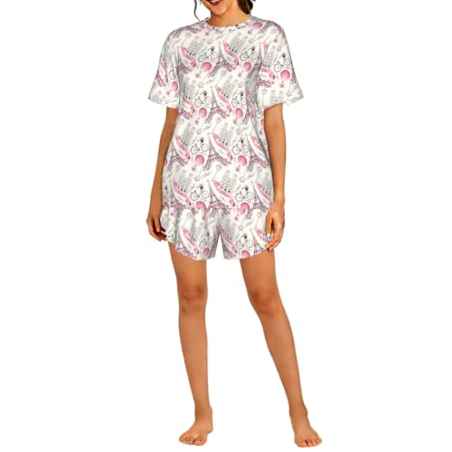 Pyjama court femme imprimé Tour de Paris en coton respirant pour la maison