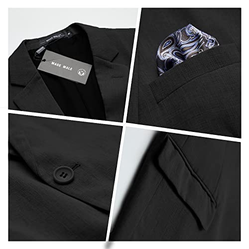 Mage Male Men's Slim Fit Blazer Jackets Suit One Button Lightweight Sport Coats Casual Blazer Black #TOP4
