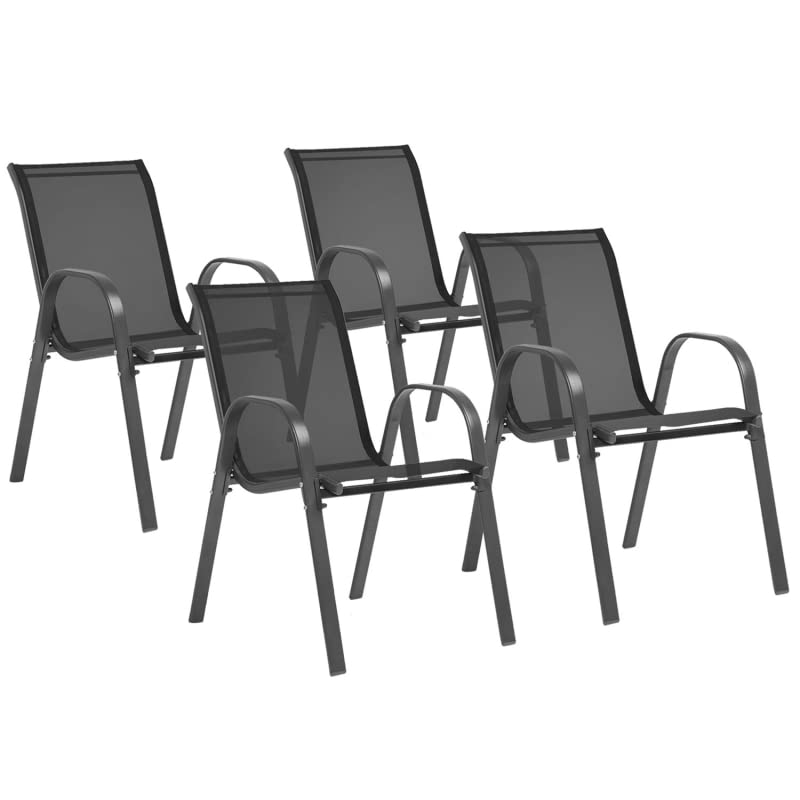 IDMarket - Lot de 4 chaises de Jardin LYMA métal et textilène empilables Gris Anthracite