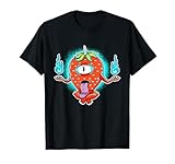 Fresa Yokai Monstruo Cíclope Fruta con Llamas Dibujos Animados Camiseta
