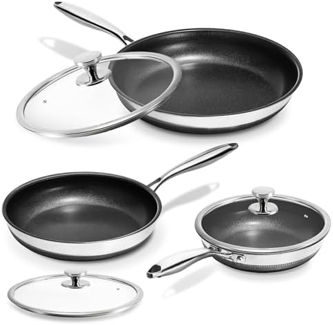 KOKHUB Non Stick Frying Pans with Lids, 8", 10", 12" Titanium Cer...