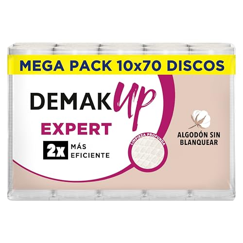Demak'Up Expert 10x70 - Discos de algodón desmaquillantes Redondos - Fibra de Algodón Natural sin blanquear - 700 Discos de algodón