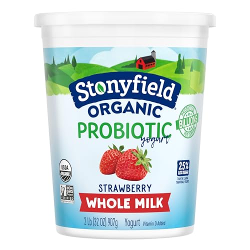 Stonyfield Organic Whole Milk Probiotic Yogurt, Strawberry, 32 oz. – Immunity & Digestive