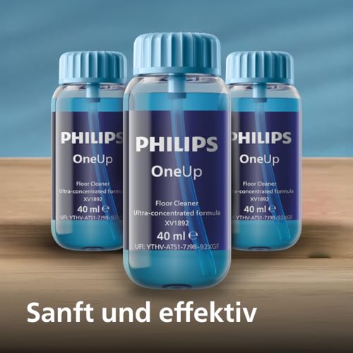 Philips OneUp Bodenreiniger Doppelpack – Optimiert elektrischen Wischmopp, präzise Dosierung, hochkonzentriert für 40 Anwendungen, ersetzt 3 Reinigungsmittel-Flaschen (XV1892/02)