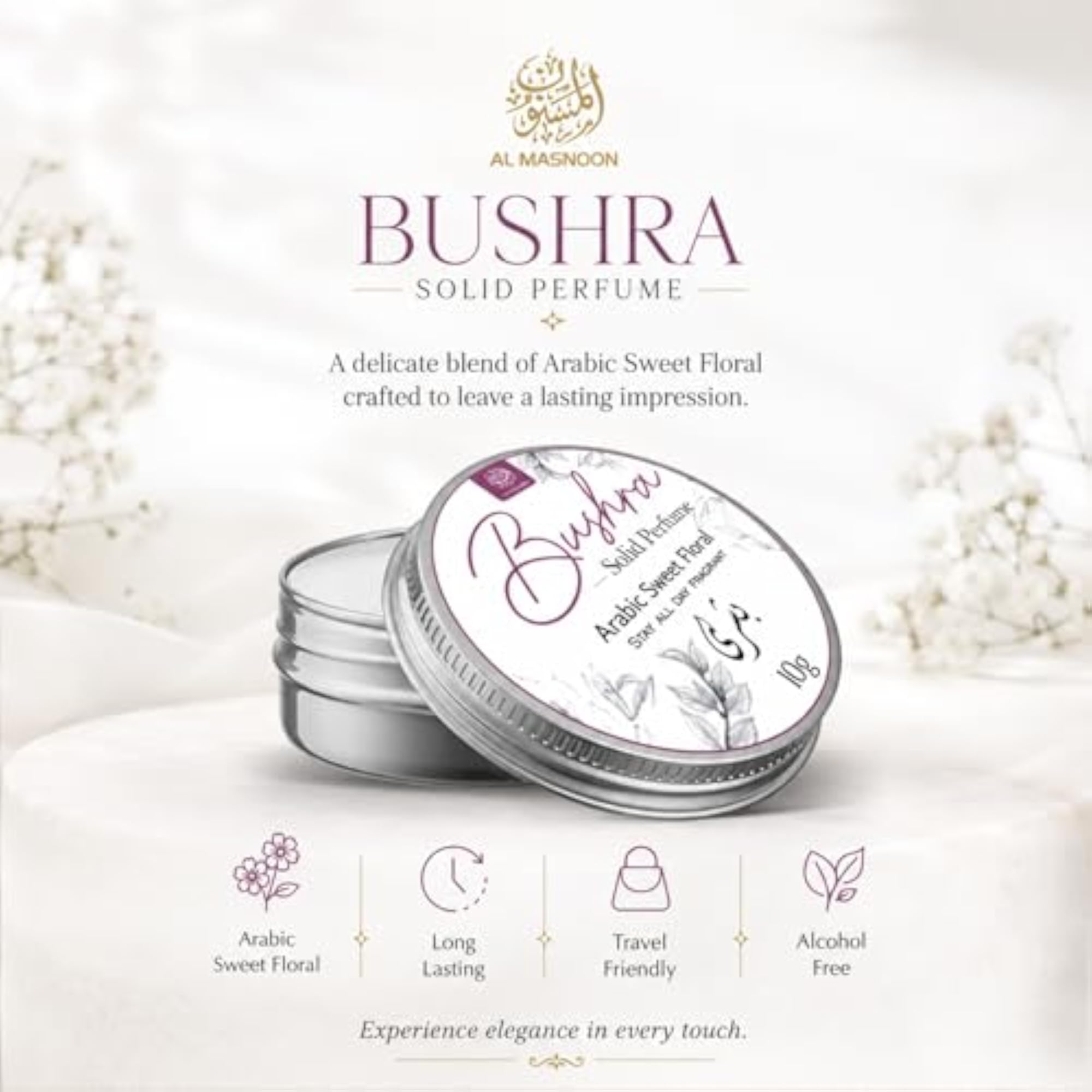 Bushra Solid Perfume 10g, Arabic Sweet Floral Fragrance