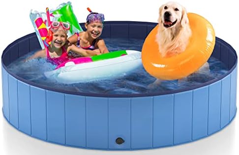 Heeyoo 63" Foldable Dog Pool for Large Dogs, Portable Hard Plastic PVC Pet Bathing Tub, Outdoor Collapsible Swimming Pool for Pets Dogs and Cats, 63 x 12 Inches