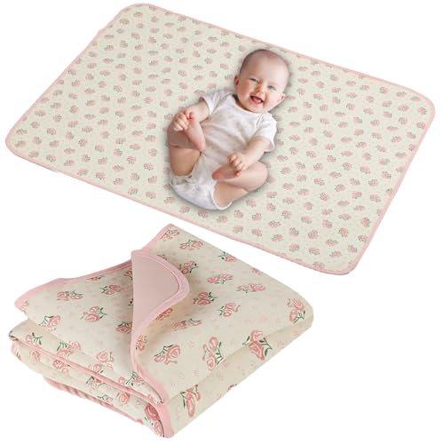 Baby Diaper Changing Pad, 19.7"x25.6" Waterproof Changing Pad Liners with 100% Muslin Cotton Front Top and Leather Back, Soft and Absorbent Portable C