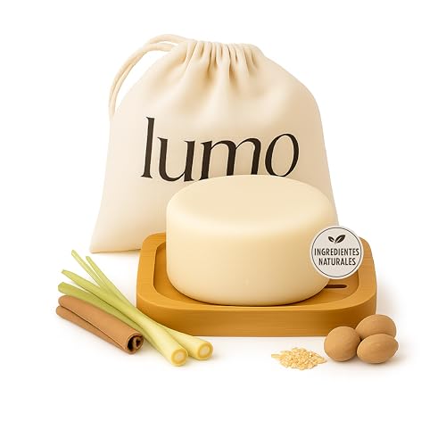 Champú Sólido Shikakai Sin Sulfatos para Cabello Graso y Mixto, Aceites Esenciales de Lemongrass y Canela, Natural, Vegano, Biológico y Libre de plastico 80 gramos