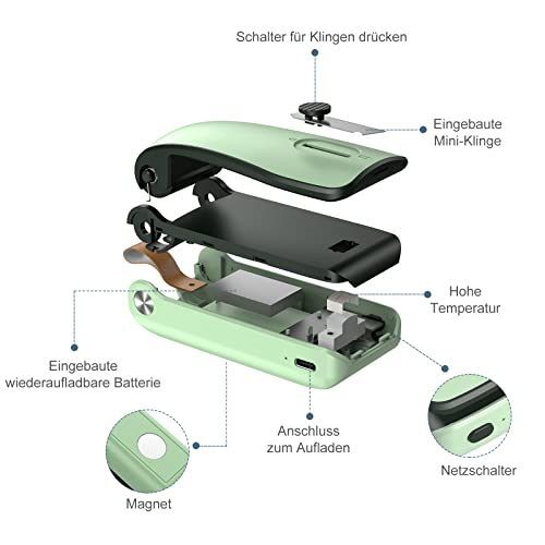 Foto von Neueste Mini Folienschweißgerät, Ankilo 2 in 1 Wiederafladbar Bag Sealer mit Cutter Versiegelungsmaschine,Dreistufige Temperatureinstellung, Hand Verschlussgerät für Plastiktüten Beutel Spänesäcke