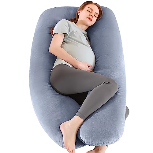 Pregnancy Pillows, U Shaped Full Body Pillow with Washable Velvet Cover, 55 Inch Maternity Pregnancy Pillows for Sleeping, Support for Back, HIPS, Legs, Belly for Pregnant Women (Grey)