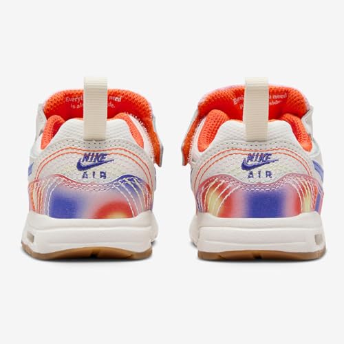 NIKE Air Max 1 SE EasyOn Baby/Toddler Shoes (FN7288-100, Sail/Blue Joy/Safety Orange/Football Grey) Size 23