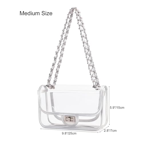 Image of Womens PVC Clear Purse Handbag with Chain Stadium Approved Clear Bag See Through Bag for Working and Concert